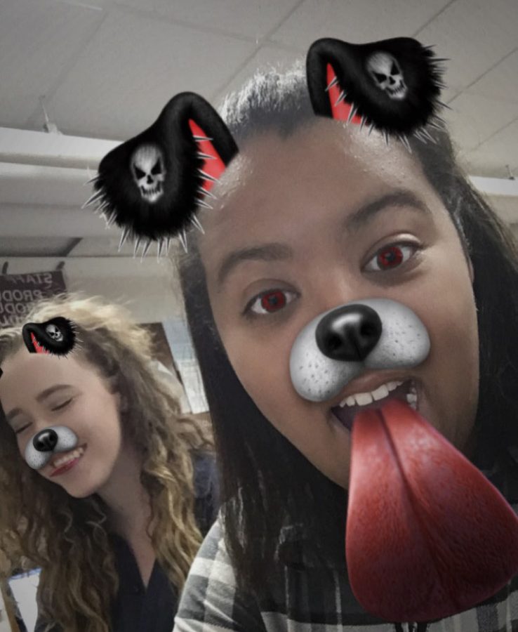 Tide Lines staffer, Kaelen McMullin takes a snapchat with me using the dog filter. 