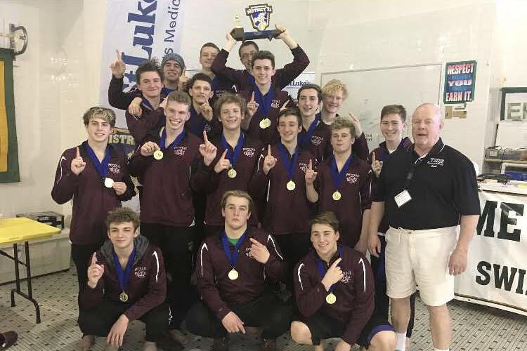 VICTORS - Snow might have set the District XI swim meet back by a day, but it did not stop the boys’ swim team from becoming district champions. The boys’ team outscored every team at the meet to have a total of 350 points, enough to secure the championship title and surpass rival Blue Mountain who had 298 points. “It was a moment I will never forget, for it was a moment that my coach, my team and our parents have waited for for so long,” senior Christopher Ott said. “I believe it was the teamwork and the excellent coaching staff that pushed us to compete so strongly.”