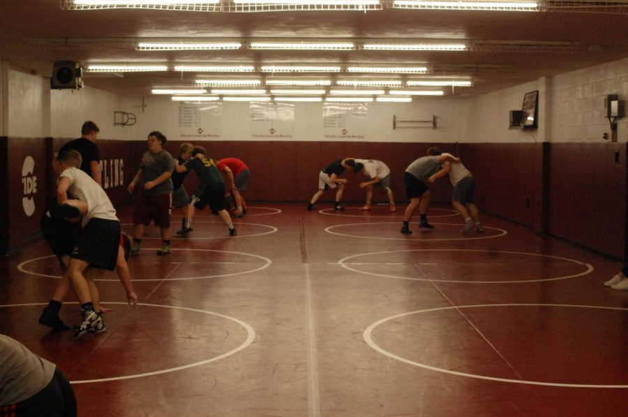 Wrestlers+practice+their+moves.
