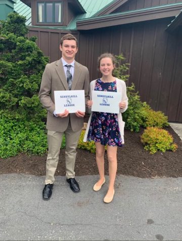 Seniors Zach Turnitza and Alexis Yoder pose with their scholar athlete awards presented to them by the Schuylkill League. This award is the result of their academic and athletic success. Alexis said, “It validated all of my hard work in the classroom and on the field.”