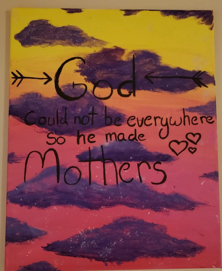 Freshman Ally Taylor painted this as a gift for her mother. My mom really likes pink, she said, Pink, yellow, and purple are really nice colors to mix. 