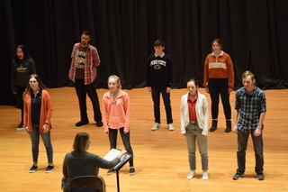 Drama club students rehearse for their upcoming production of the “Pirate Queen”. The first show date is on March 26 at 7:00pm. “My favorite part of drama is the long-lasting friendships and memories I made,” said junior Jake Montgomery. 