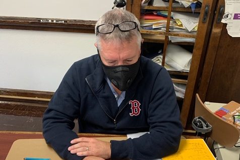 Mr. Sterner is taking safety precautions by wearing his mask while teaching class. Masks were made a requirement in order to enter the building at Pottsville Area. Mr. Sterner said, “I find it is much more difficult to get to know my students, only getting to see kids no more than 2 days a week and only seeing half of their faces while they are here.”