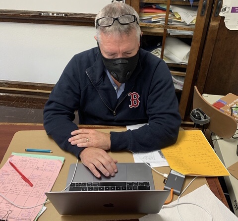 Mr. Sterner is taking safety precautions by wearing his mask while teaching class. Masks were made a requirement in order to enter the building at Pottsville Area. Mr. Sterner said, “I find it is much more difficult to get to know my students, only getting to see kids no more than 2 days a week and only seeing half of their faces while they are here.”