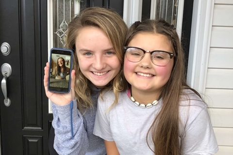 (From left to right Allie Miske, Greta Snukis, Ava Stankavage) Allie, Greta, and Ava pose in front of the festive fall door. If a person couldn’t see their family members in person, they had the option of FaceTiming them or talking to them in during a zoom call. Senior Greta Snukis said,“Every year at almost every holiday, my cousins and I get a photo in front of my aunt’s door. My cousin, Allie, was unable to attend our celebration because of her being in a different state. So we put her on FaceTime and found a way to still get the photo.”