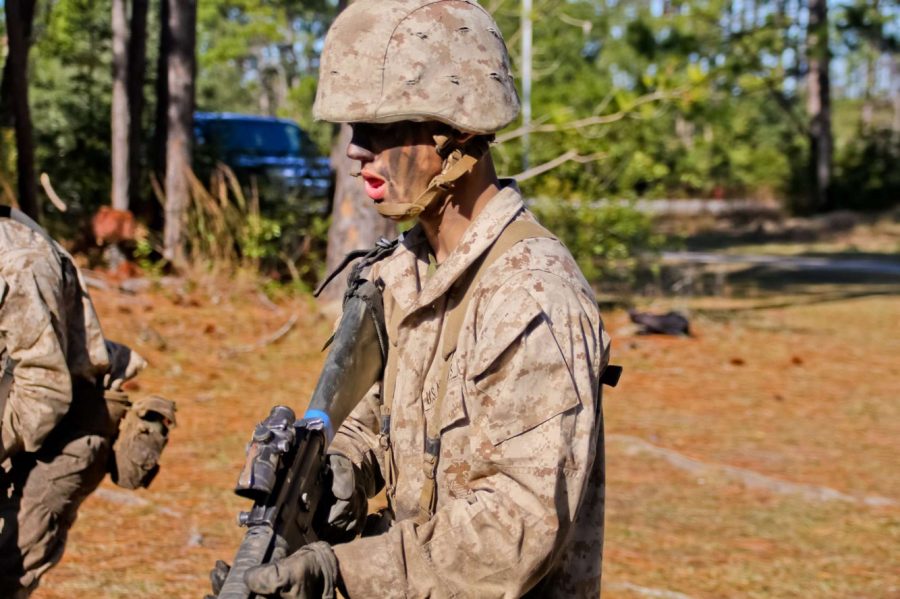 Graduate Noah George is seen at boot camp preparing to become a marine. The crucible at the marine boot camp was the final transition to becoming a United States Marine. George says, “No matter what you do, you can’t prepare mentally for boot camp. It is stressful and intense the whole way through.