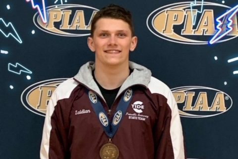 Senior Zaidian Vanorden stands proud while wearing his newly earned state medal. Vanorden placed 4th in the 100 yard freestyle event. He said “I was very excited to place in the top 8 at states for this event.”