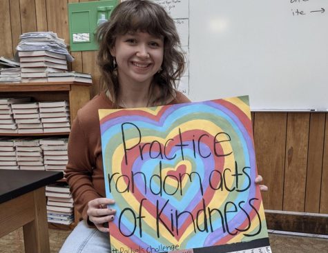 Sketch Club member, Samantha Woodford shares her classmate Steph Dinu’s “Practice random acts of Kindness” tear-off poster. Sketch club members create posters spreading positivity through Rachel’s Challenge. Woodford says, “I absolutely love the idea of Rachel’s challenge. The more posters we get up, the more positivity we spread!”