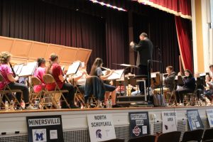 Mr. Richard Fries rehearsed “Lawrence of Arabia” on Friday, the day before the concert. “It was a really fun experience to be able to play exciting and challenging music with Mr. Fries because he is a great conductor who knows how to get a band going. The county band students were extremely lucky to have him,” said senior Angelina Madonna.