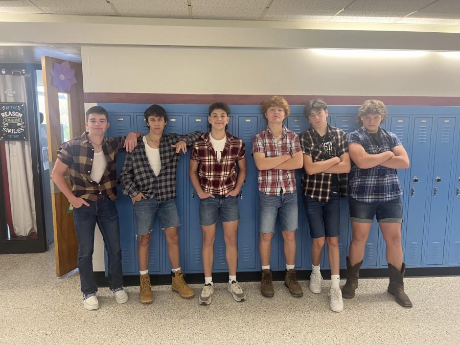 SPIRIT - 8th graders Brody Eroh, Christopher Hobbs, Andrew Allen, Harrison Ciavarella, Colin McGinley, and Patrick Bolich pose together on "Western  Wednesday."