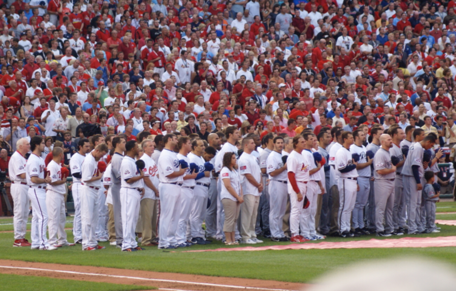 The MLB All Stars lineup for the National Anthem. This is something they do before every game.