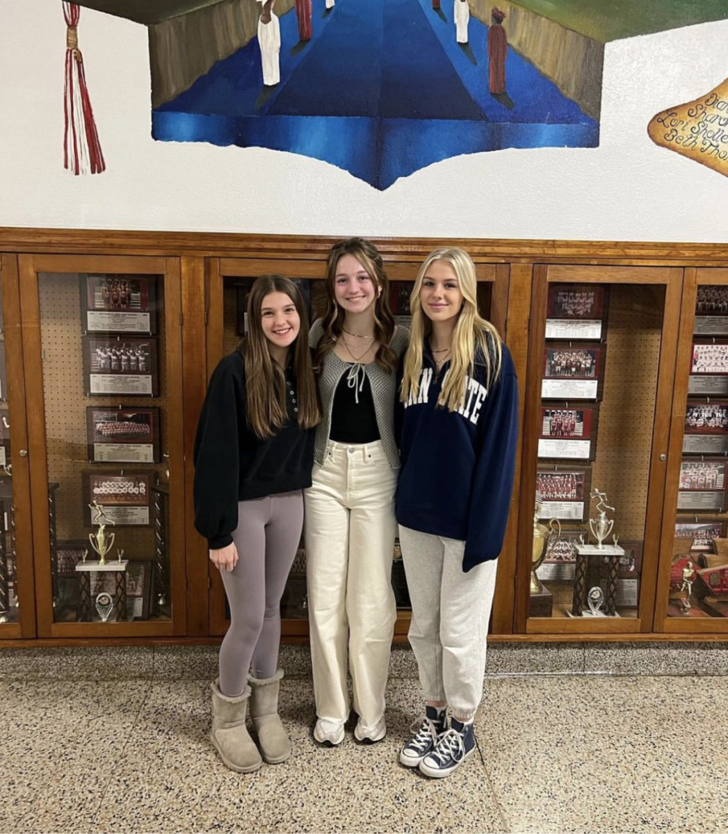 The three Winter Carnival Pageant Candidates stand together after hearing they were nominated. From left to right: Shaina Schmitt, Lauren Kelly, and Brooke Palko. “Winter Carnival helped me break out of my awkwardness and social anxiety, and that was my goal in participating. I loved the events, people, and the girls I participated with.” said 2023’s Snowflake Princess, Brenna McGowan.