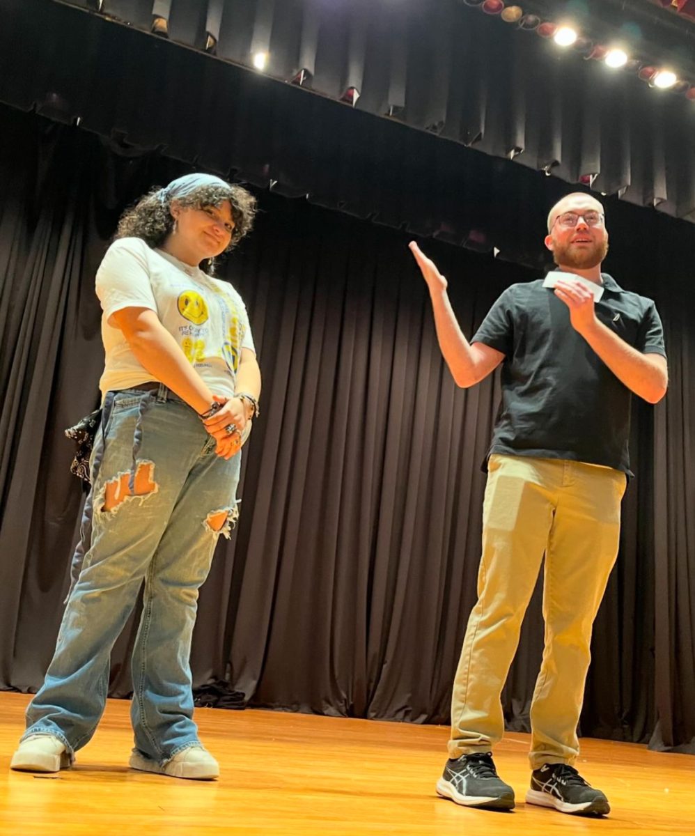 Drama Co-director and senior officer Jaycee posing after they had just announced to the club “hype party” that the club would be doing Man of La Mancha. “With the last two shows being up, I was really scared for what the outcome would be. But I honestly couldn’t be happier,” senior Connor Mcgowan said.
