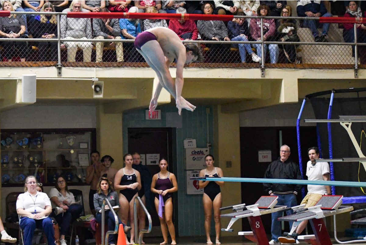 Pottsville’s Adam Klinger competes in diving against Blue Mountain. Klinger won the event with a score of 228.45. 
